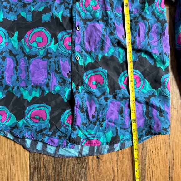 VTG On The Brink 100% Silk Shirt Youth L Abstract Print 80s 90s Colorful Bold - Picture 5 of 6
